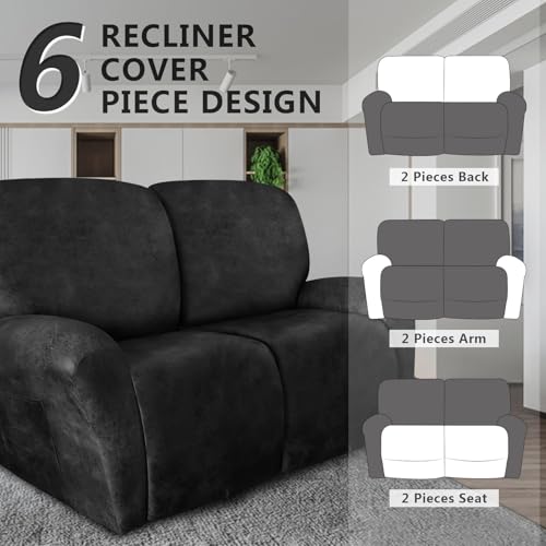 Image of molasofa Loveseat Recliner Slipcover Large Size Oversized - 6 Pieces Stretch Leather Like Recliner Sofa Cover for 2 Seat Dual Reclining Loveseat Couch Furniture Protector (Dark Grey)