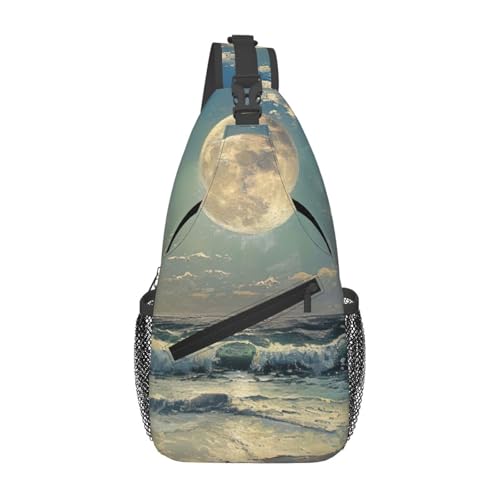 Sac de poitrine imprimé lune et mer, sac de jour et sac à dos à bandoulière