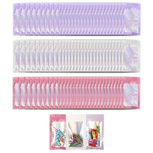 90 Pcs Smell Proof Mylar Bags,Holographic Packaging Bags,Smell Proof Bag,Cali Packs,Plastic Bags For Packaging,Weed Bags,Resealable Storage Pouches For Food Storage And Lipgloss,Jewelry,Eyelash