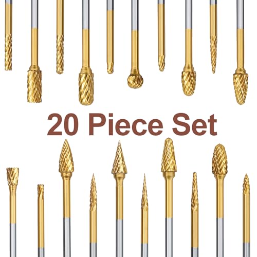 Image of 20 Pieces Set Carbide Burr Set with 1 /8 inch Round Shank,Double Cut Tungsten Carbide Rotary Burr Set for DIY Grinder Metal Wood Carving Engraving Polishing Drilling Grinding Milling