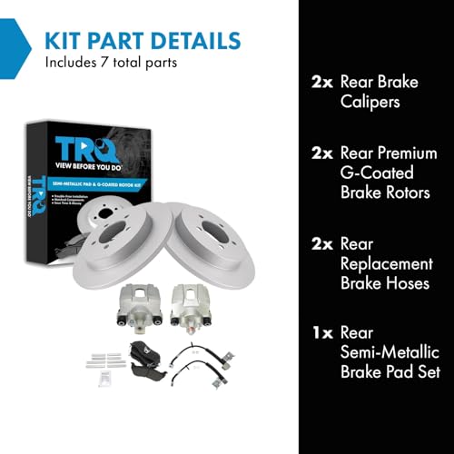 Image of TRQ Rear Brake Pad and Rotor Set Semi Metallic Coated Rotors Calipers Compatible with 2006-2010 Ford Explorer 2007-2010 Explorer Sport Trac Mercury Mountaineer