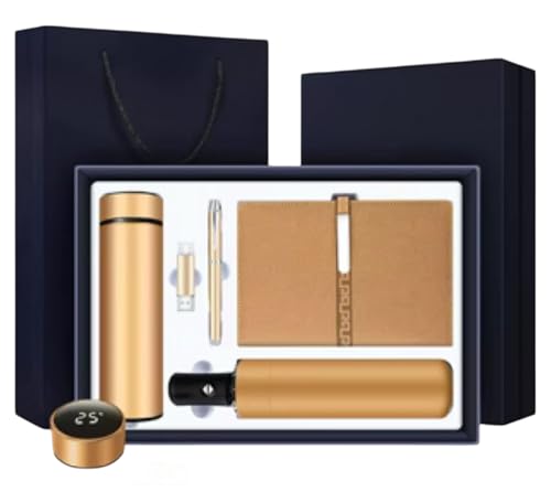 DANOU ONE Executive 5-Piece Gift Set Gold Color – Elegant,Business Collection with Water Cup, Notebook, Pen, Umbrella & USB Drive | Perfect Corporate Gift for Men & Women.