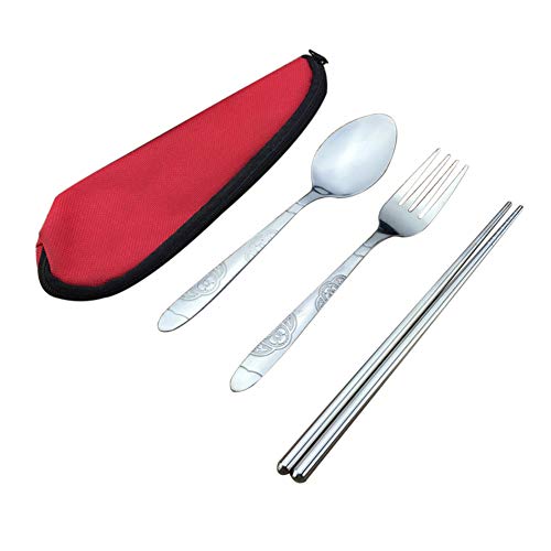 Feli546Bruce Premium Stainless Steel Camping Cutlery, 3Pcs Camping Travel Portable Tableware Picnic Utensils Spoon Fork Chopsticks Set Portable Utensils for Travel Hiking Picnic Lunch Utensils Camping