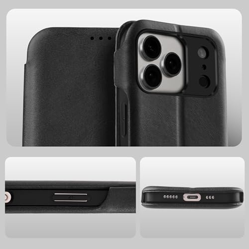Image of PULOKA Premium PU Leather Flip Cover Compatible with Apple iPhone 17 Pro - Slim Wallet Case with Card Slot, Magnetic Closure, Kickstand Stand Function & Full Body Protection (Black)
