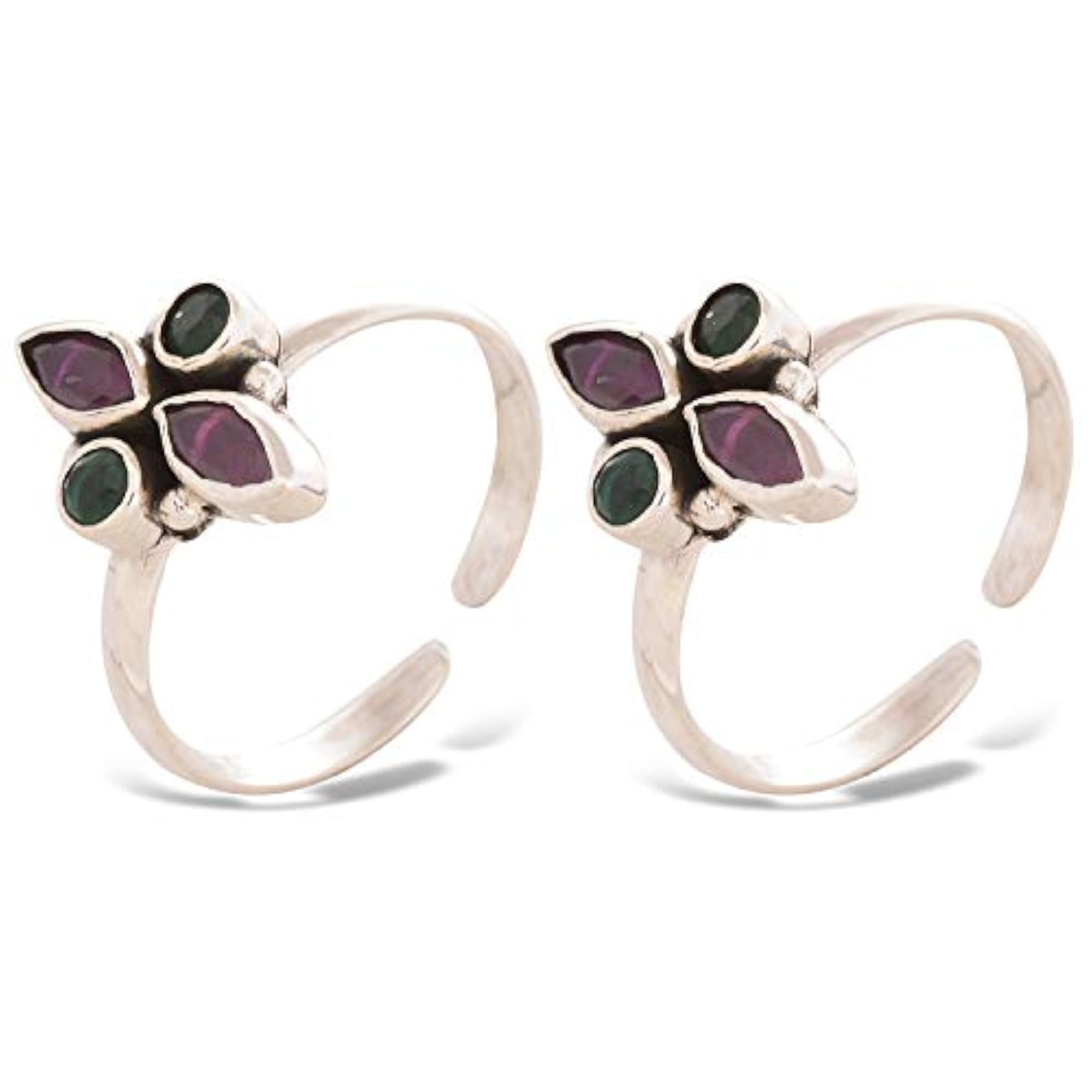Women's 925 Sterling Silver CZ Emerald Ruby Toe Rings