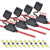 Awilzzoe 4pack 10 Gauge Fuse Holder +10Pcs 10 AWG Heat Shrink Solder Seal Wire Connectors, Automotive Marine 12V-24V Fuse Block Kit 10 AWG Inline Fuse Holder with 40 AMP ATO/ATC Blade Fuses
