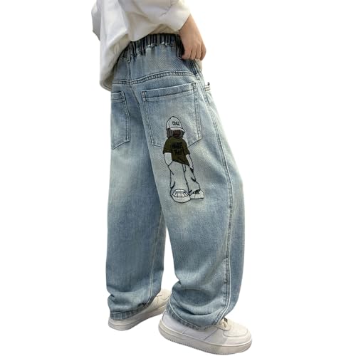 Boys Baggy Jeans, Y2K Pants with Cartoon Embroidery - Fashion Loose Fit Casual Pants with Pockets for Kids.3