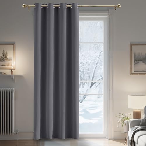 PONY DANCE Verdunkelungsvorhang Grau Thermovorhang Kälteschutz 1 Stück H 210 x B 132 cm Türvorhang Blickdicht Ösenschal Tür Gardinen Wohnzimmer...