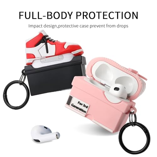 Image of [2Pack] Gedicht for Apple Airpods 3rd Generation Case Cover, Cute Cartoon Shoe Box Soft Silicone Protective Cases for AirPods 3 Case with Keychain for Women Men, Red+Pink