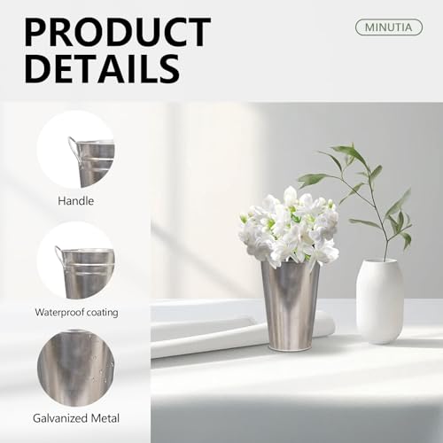 Vase en métal galvanisé argenté avec poignées pour bouquet de fleurs - 4