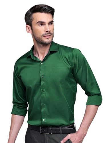 Image of IndoPrimo Men's Satin Shirt with Spread Collar Neck Line Solid Pattern Full Sleeves Regular Fit Western Style and Standard Length