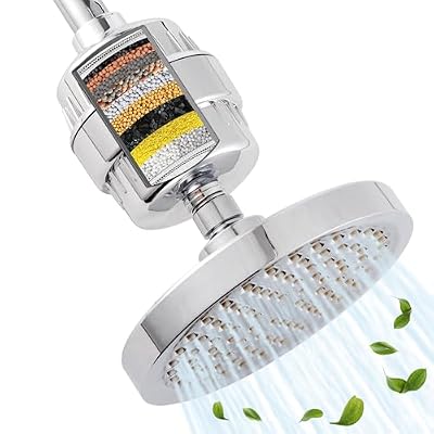 VANCOCO Filtered Shower Head, 15 Stage High Pressure Shower Filter Heads for Hard Water, 360° Rotatable, Chrome