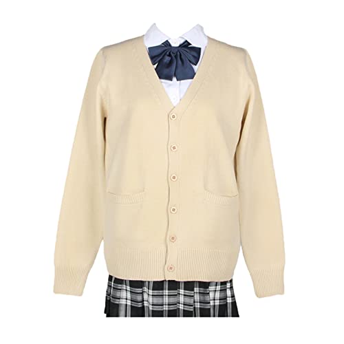 Image of Blostirno Women's Cardigan School Uniform Sweater Cardigans V-Neck Long Sleeve Button Down Knit with Pockets