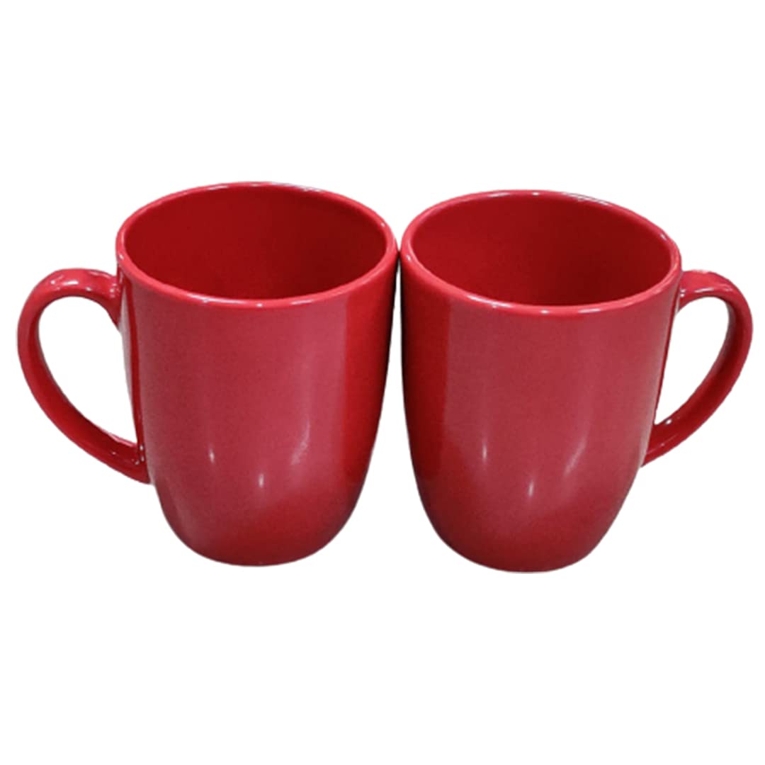 Sash Mart Bone China Modern Coffee Mugs/Milk Mug Set of 2 Pieces, Multicolour 350ml (Red)