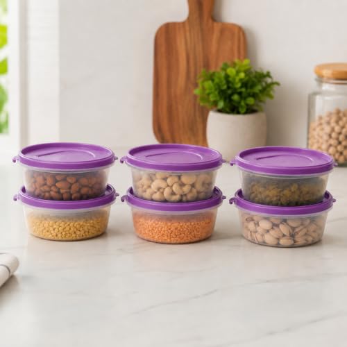 Image of Cutting EDGE Nesterware 500ml Stackable Food Container (Set of 6, Purple) | BPA-free plastic, stackable design, leak-proof, kitchen storage, pantry, fridge, meal prep, reusable, travel use
