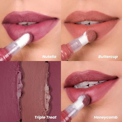 Image of LAMIOR Blurry Fudgy Lip Tint - Combo of 3, Shade - Triple Treat | Ultra Velvety Matte | Transfer Proof & Hydrating Formula | Long-Lasting Lip Tint with Cushion Applicator | Vegan & Cruelty-Free