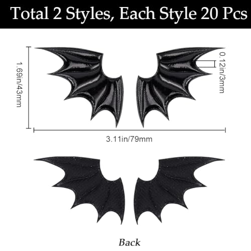 GORGECRAFT 40PCS Bat Wing Hairpins Accessories PU Leather Demon Wings Ornament Accessories Halloween Decor Black Angel Wing Embellishments for Hair Ornament & Costume Accessory - Image 2