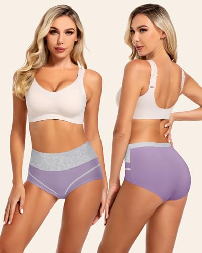 Image of MEIYATING Women's High Waisted Cotton Underwear Tummy Control Panties Comfort Postpartum Full Coverage 5 Pack Briefs