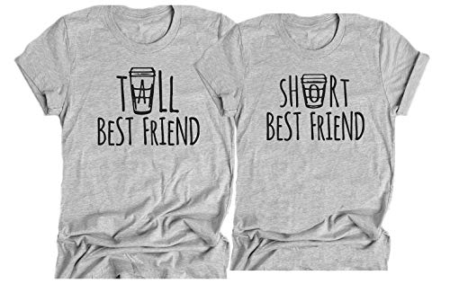 Camisetas curtas divertidas combinando Best Friend e Tall Best Friend, Cinza, GG