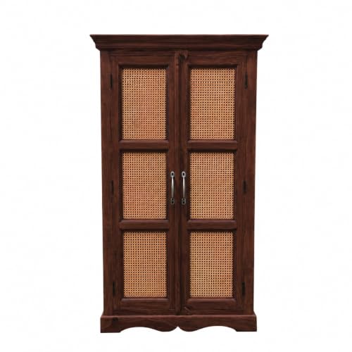 Image of APRODZ Mojo Sheesham Wood Two Door Cane Wardrobe (Sheesham Wood - Walnut)
