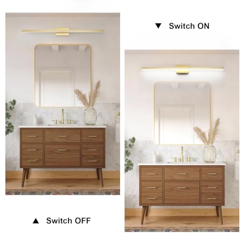 Image of SineRise 48-Inch LED Modern Bathroom Vanity Light Bar, Gold Modern Acrylic Bathroom Wall Lighting Fixtures Over Mirror (Cool White 6000K)