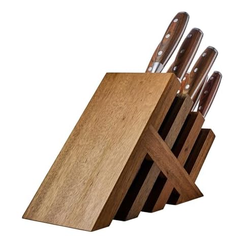 Messermeister Avanta 10-Piece Pakkawood Knife Block Set - Oprah's Favorite Things 2024 - German X50 Stainless Steel - 4 Speciality Knives, Heavy-Weight Fork, 4 Steak Knives & Magnetic Knife Block Cover
