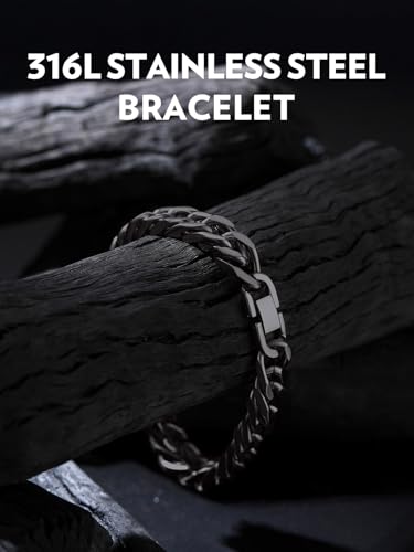 Bandmax Black 8MM Wide Cuban Link Chain Bracelet for Men Women Stainless Steel Black Polished Curb Hand Chain Wristlet 7.5 Inch Gift for Grandson Son Friend2