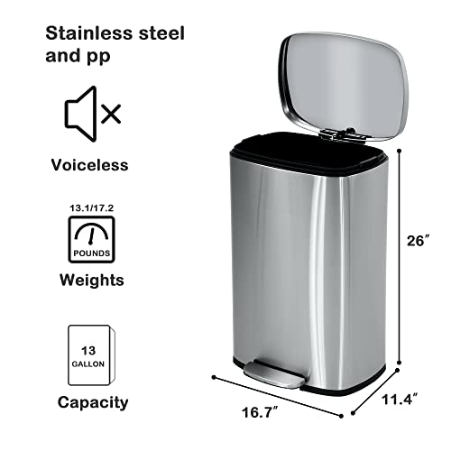 Caneca de basura rectangular acero inoxidable 13 gal miniatura 6