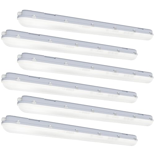 ZSRGBL 4FT LED Vapor Tight Light 60W 6600lm IP65 Waterproof Indoor Outdoor Shop Light 120-277VAC 5000K Vapor Proof Fixture for Parking Garage Car Wash Warehouse 6Pack