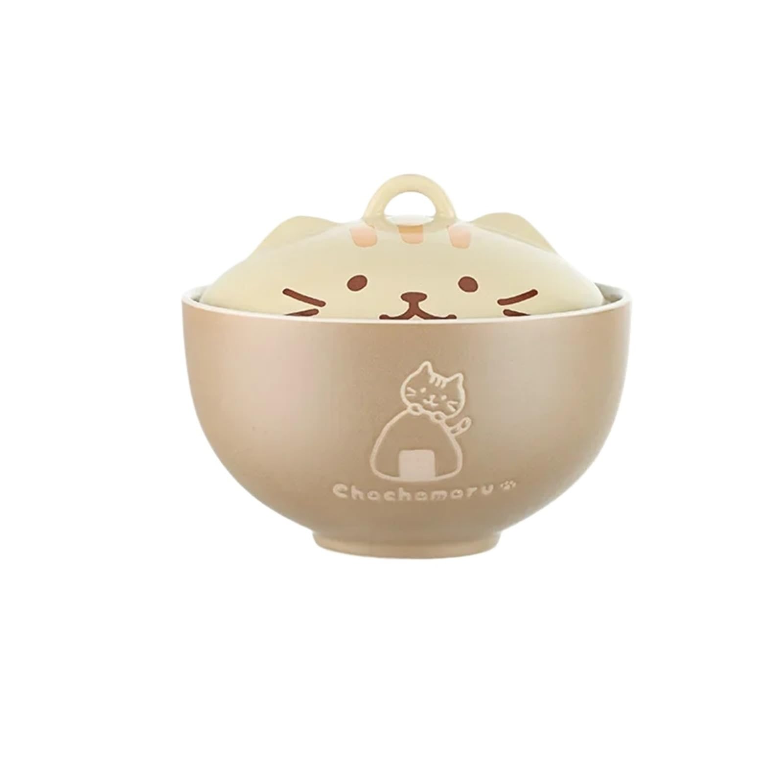 Bol à soupe japonais créatif en céramique avec couvercle, motif chat mignon de dessin animé, multi-usage pour nouilles instantanées, riz, vaisselle domestique (As)