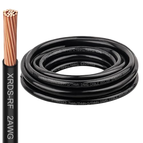 Image of XRDS -RF 2AWG THHN Wire, 10FT Black Stranded Copper Electrical Wire, Nylon Jacket, 600V Rated, Heat & Abrasion Resistant THHN /THWN-2 Cable for Household, Automotive, Solar, RV, Inverter