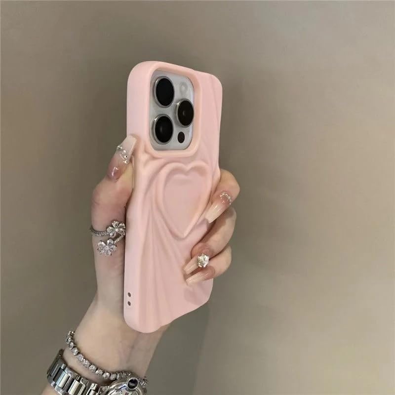 Image of COVERLY Heart Shape Design Back Case Cover for iPhone 12 Pro | Embossed Wrinkle Cute Silk Pattern | Love Trendy Matte TPU | Soft Silicone Fashion Aesthetic Cover for Girls & Women (Peach, Shockproof)