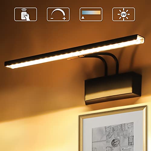 Kialush 900Lm Dimmable Led Picture Lights Metal, 4 Mode Artwork Display Lighting Fixtures, 9W Play Lamp Hardwired Cri 80 With Remote Control, Uv Light Matte Black Finish With Dual-Arm Bracket #TOP4