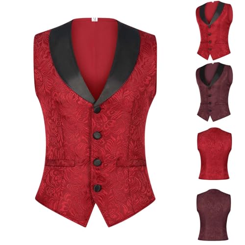 2025 Halloween Men Medieval Tuxedo Tops, Gothic Jackets Classic Suit Vest, Slim Fit Lapel Floral Jacquard Waistcoat