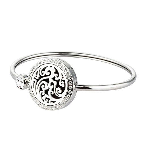 GelConnie Cloud of Life Essential Oil Diffuser Bracelet Crystal Stainless Steel Bangle Fragrance Locket Aromatherapy Jewelry for Women