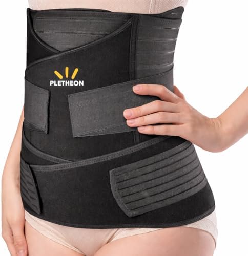PLETHEON 3-in-1 Post Pregnancy Belt for Women, Postpartum Abdominal Belly Band for C-Section & Normal Delivery, Waist & Pelvis Support, Free Size 30-46 Inch (Black)