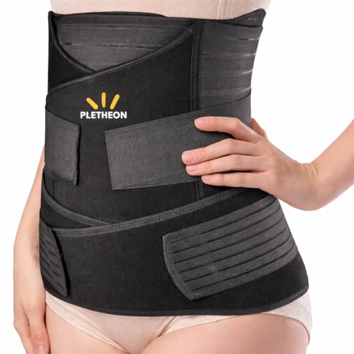 Image of PLETHEON 3-in-1 Postpartum Abdominal Belt for Women - After Delivery Belly, Waist & Pelvis Support | Tummy Compression Shapewear Wrap | Free Size 30-46 Inch | Neoprene Blend | Black