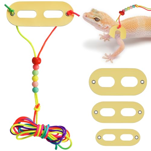 Image of Bearded Dragon Leash & Harness 3 Size, Adjustable Leather Lizard Reptiles Harness Leash for Guinea Pig,Chameleon and Other Small Animals-Yellow
