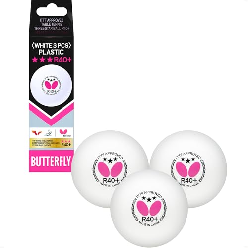 Butterfly 3 Star R40 Bolas de ténis de mesa | Bolas de ténis de mesa brancas profissionais de primeira qualidade (pacote de 3) | Bolas de ténis de mesa de competição superequilibradas