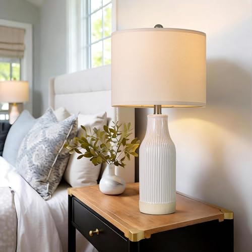 USumkky 23.75 inches Modern Ceramic Table Lamp Set of 2 for Living Room, Farmhouse Bedside Nightstand Lamp for Bedroom Home Office Dorm by USumkky - Image 2