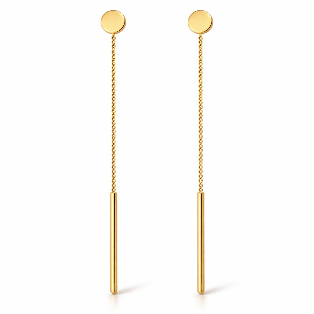 Rodium - Hängeohrringe aus 585 Gelbgold - 14 Karat - Einfädler-Design - filigrane Ohrringe für Damen und Mädchen