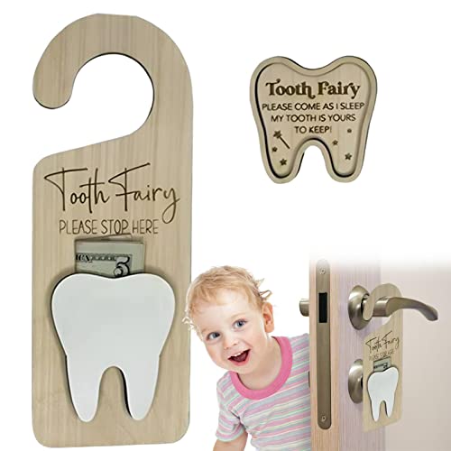MISOYER Cintre de Porte de Dents d'enfants, Porte-Monnaie en Bois Décors de fée des Dents avec casier, Boîte de ramassage des Dents Cadeau de Noël pour Filles, garçons
