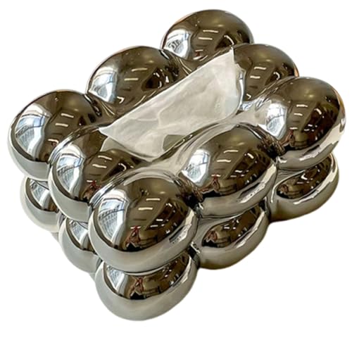 Bubble Tissue Box Cover Ceramic Tissue Box Case Holder - Facial Paper Organizer Dispenser Glossy Cloud Bubble Tissues Holder for Bathroom Living Room Office Decor (Silver)