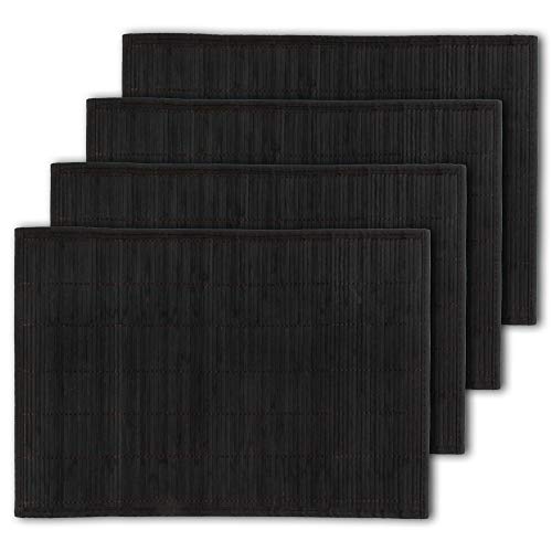 BambooMN Bamboo Slats Placemat with Fabric Border - Solid Color Print - 18" x 13" - Black, 4 pcs by BambooMN - Used condition - US$8.47