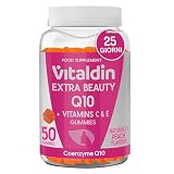 VITALDIN Coenzima Q10 Gummies – Integratore di Bellezza – 200 mg di CoQ10 per dose + Vitamina C & E – 50 Caramelle Gommose (fornitura per 1 mese), Gusto Pesca – Antiossidante – Senza Glutine