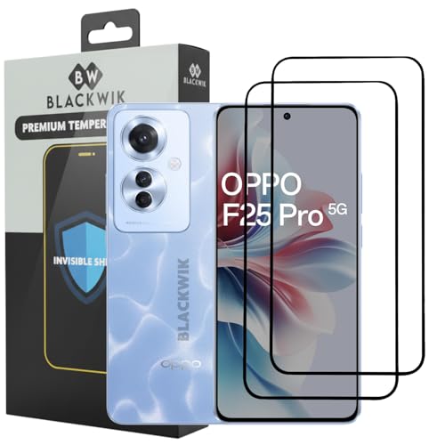 Image of Blackwik Tempered Glass Screen Protector for Oppo F25 Pro /Oppo Reno 8 Pro /Poco X6 5G / Oppo Reno 8 Pro Plus with Edge-To-Edge Protector Coverage | Easy Installation Kit (Black) (Pack Of 2)