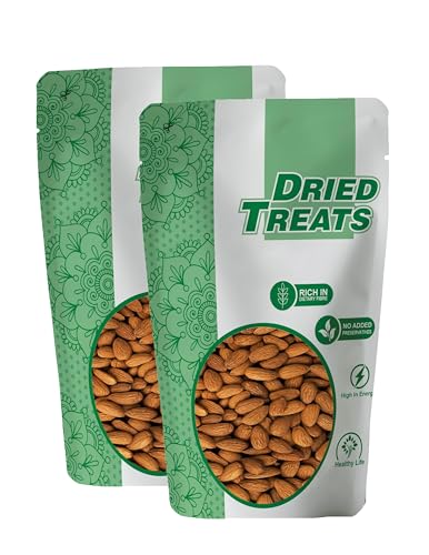Image of Dried Treats Almonds 400 Grams (200 Grams X 2) - Raw, Whole And Delicious |Crunchy Texture without Sugar and Salt | Ideal for Snacking, Baking, Smoothies & Meal also for Healthy Lifestyle