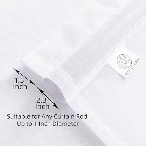 Image of MYSTIC-HOME Sheer Curtains White 84 Inches Long, Window Treatments Rod Pocket Drapes for Living Room, Bedroom, Semi Crinkle Voile Extra Wide Curtains for Yard, Villa, Parlor, 108 inchx 84 inch,2 Pcs