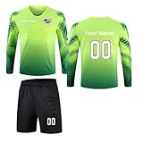 Custom Goalie Jersey Soccer for Adult/Kids Goalkeeper Jersey Personalized Long Sleeve and Pants with Name Team Logo (Green Short)