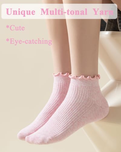 Image of Mcool Mary Womens Ankle Ruffle Socks Casual Cotton Frilly Breathable Cute Knit Lettuce Trim No Show Socks 6 Pack